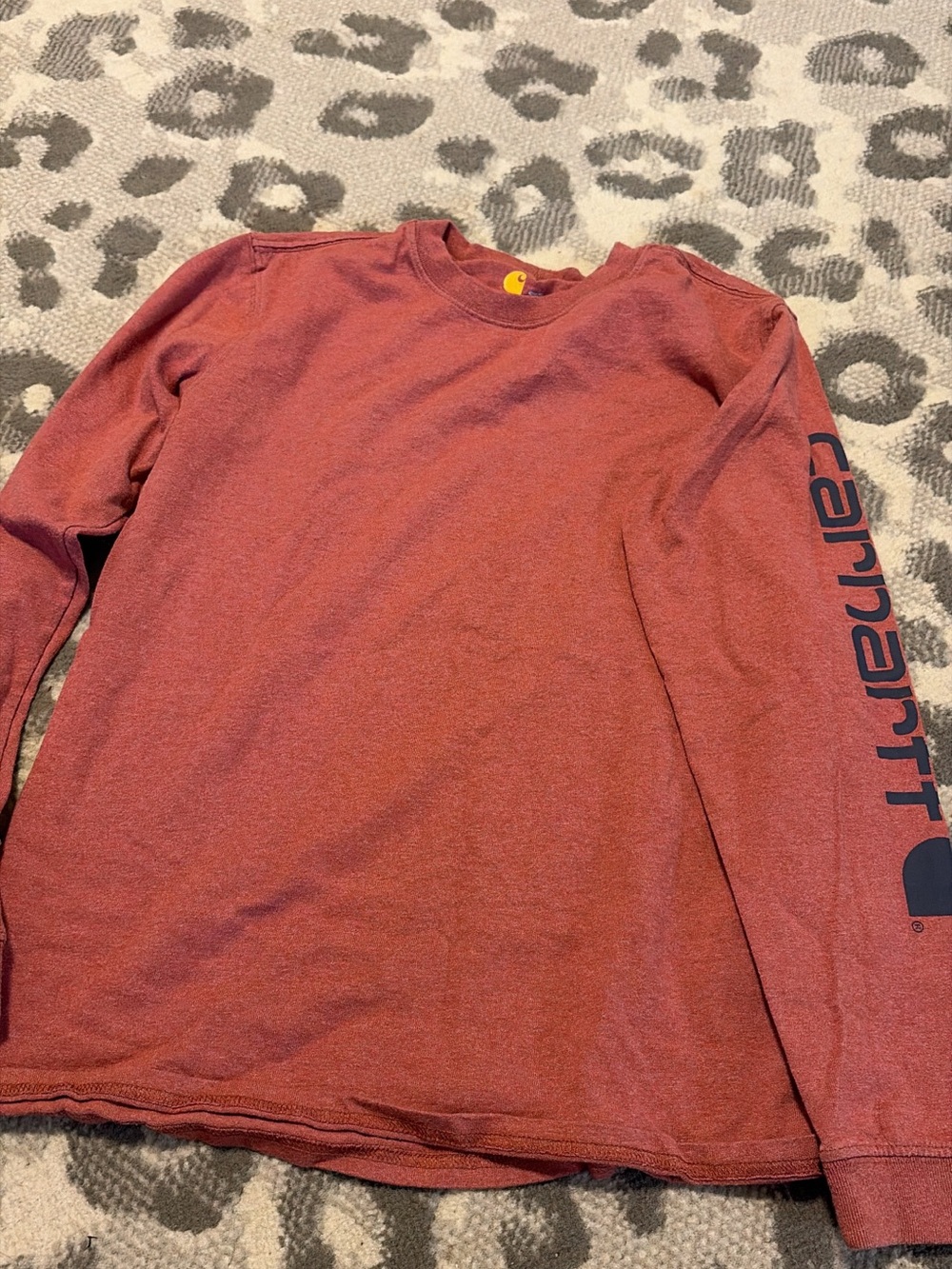 Carhartt Rust Red Long Sleeve Tee with Navy Sleeve Logo